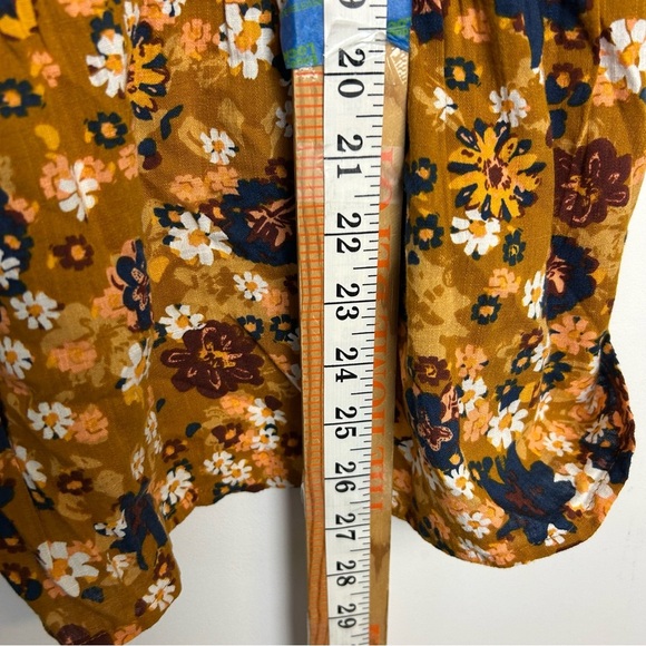 Sonoma Floral Blouse Top Brown Gold Puff Sleeve Size 0X Summer Natural Lightweig - Picture 9 of 10